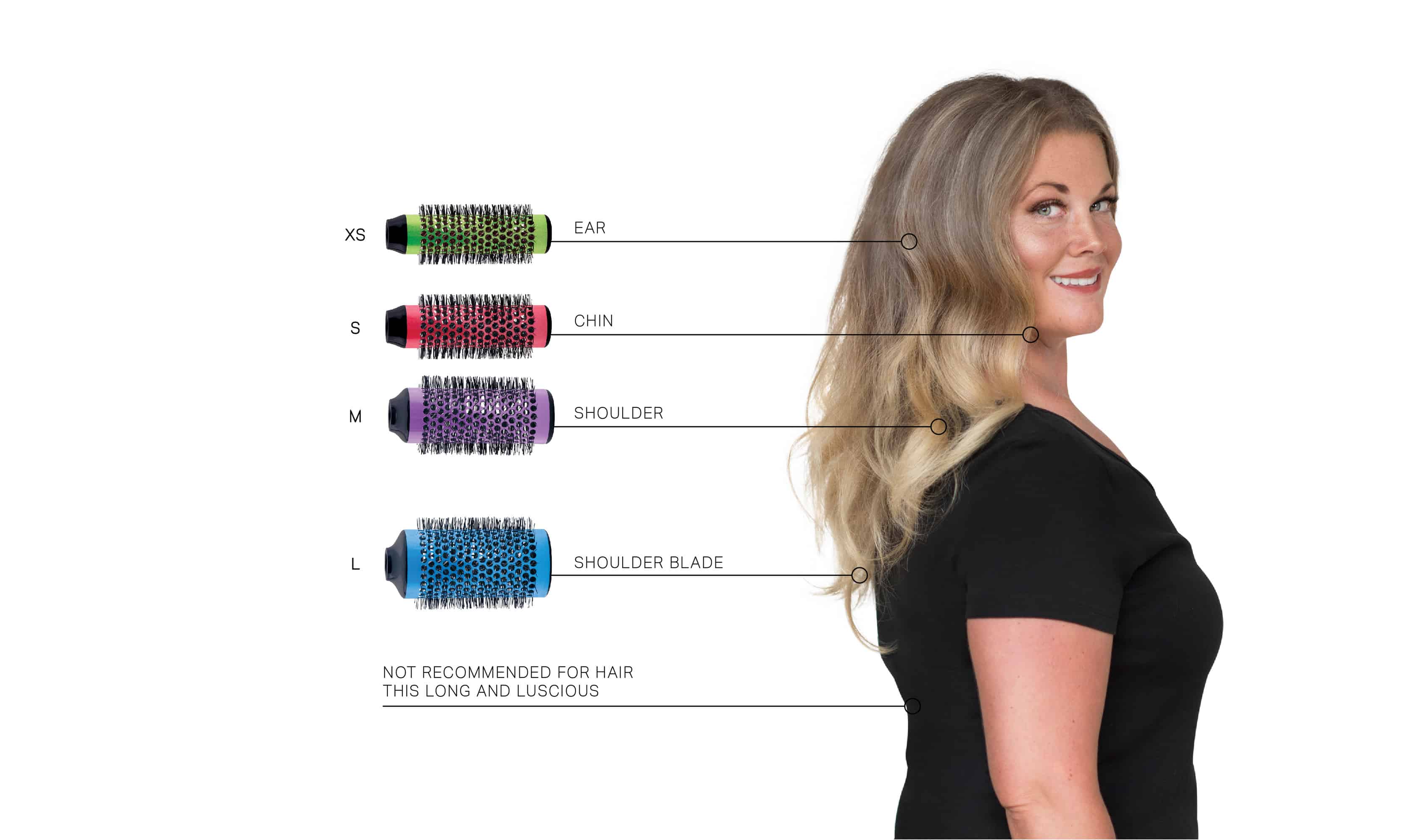 A Guide to which of the Click n Curl Blowout Brushes you should use based on your hair length