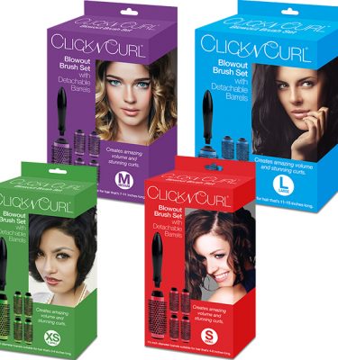 The Four Boxes for the Different Sizes of the Click n Curl Blowout Brush