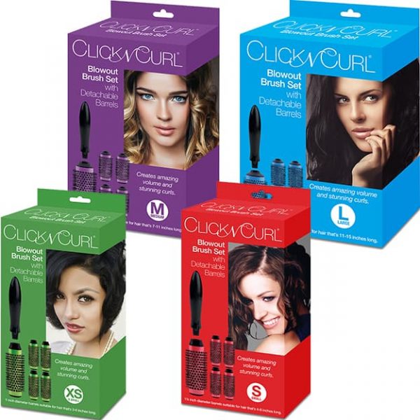 The Four Boxes for the Different Sizes of the Click n Curl Blowout Brush