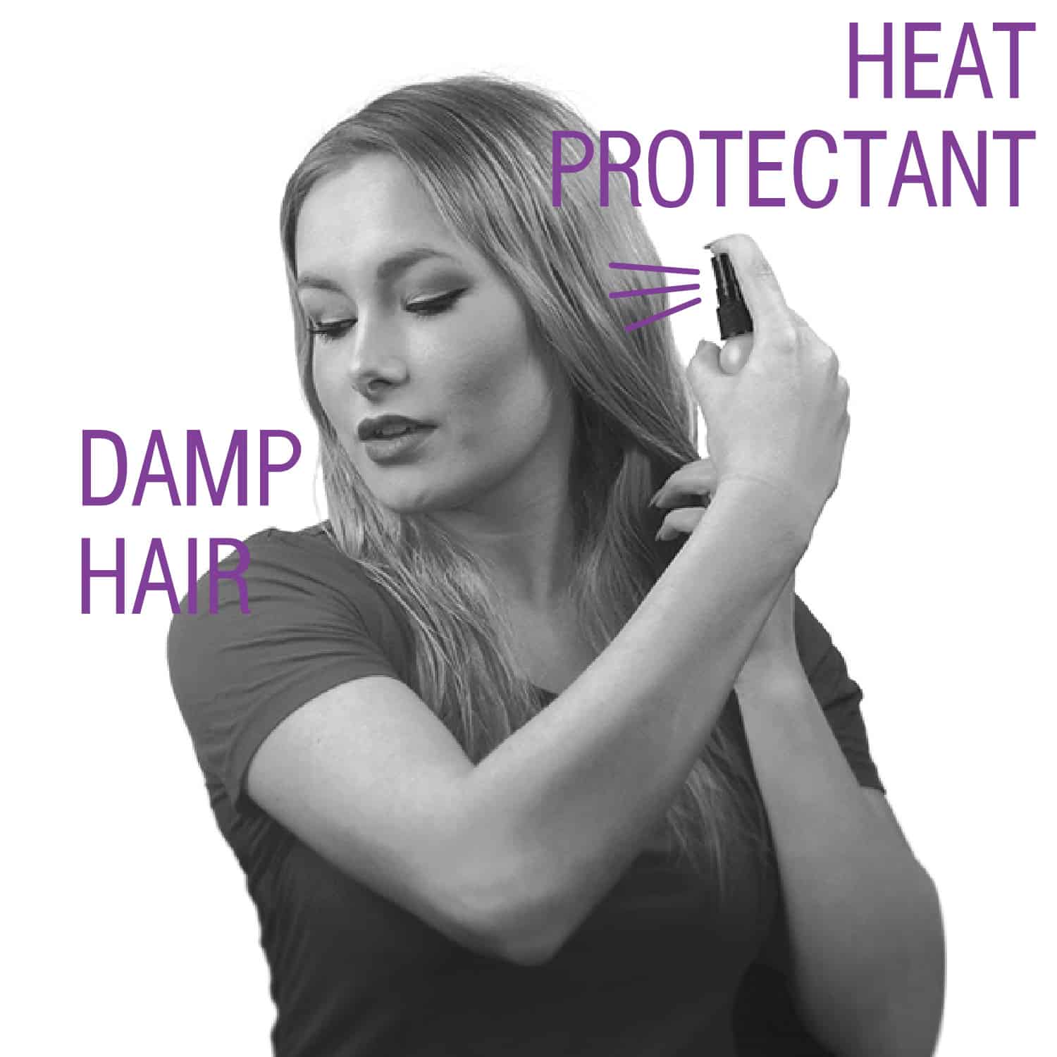 Step by Step for using Click n Curl. "Apply Heat Protectant to Damp Hair"