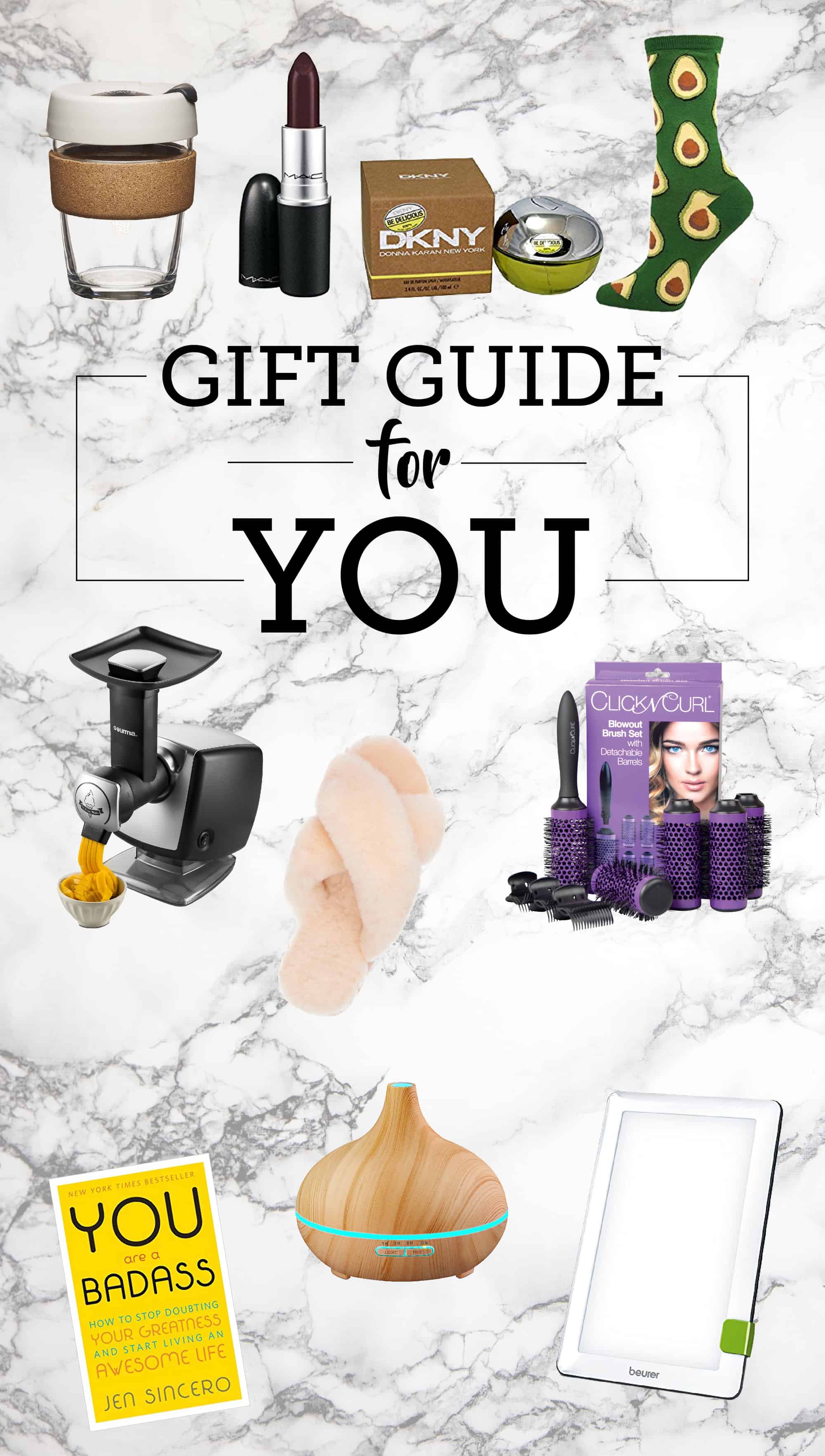 Graphic for "Gift Guide for YOU" Blog Post on Click n Curl Website