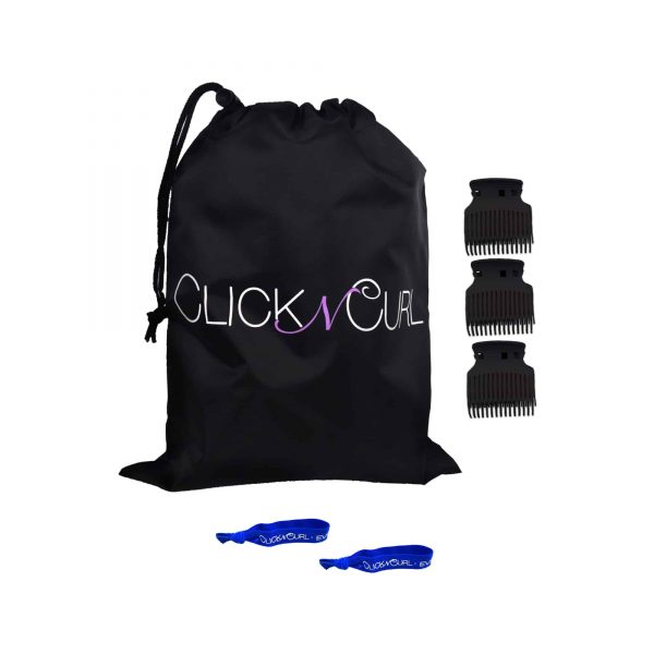 Click n Curl Gift Bag which includes a travel kit, 3 hair clips and two click n curl hairbands