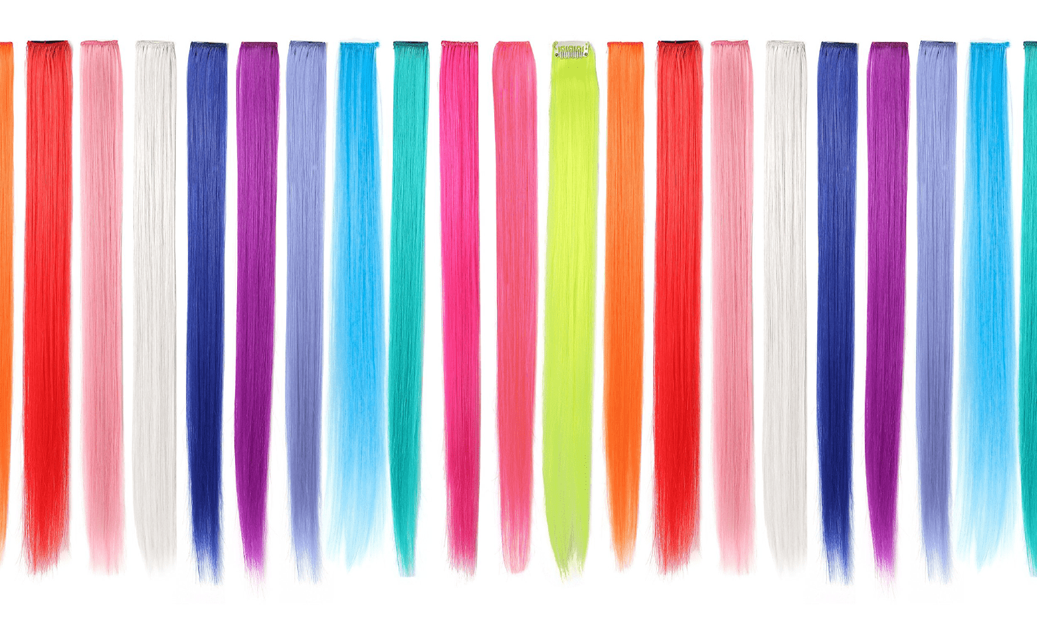 Row of different brightly colored hair extensions